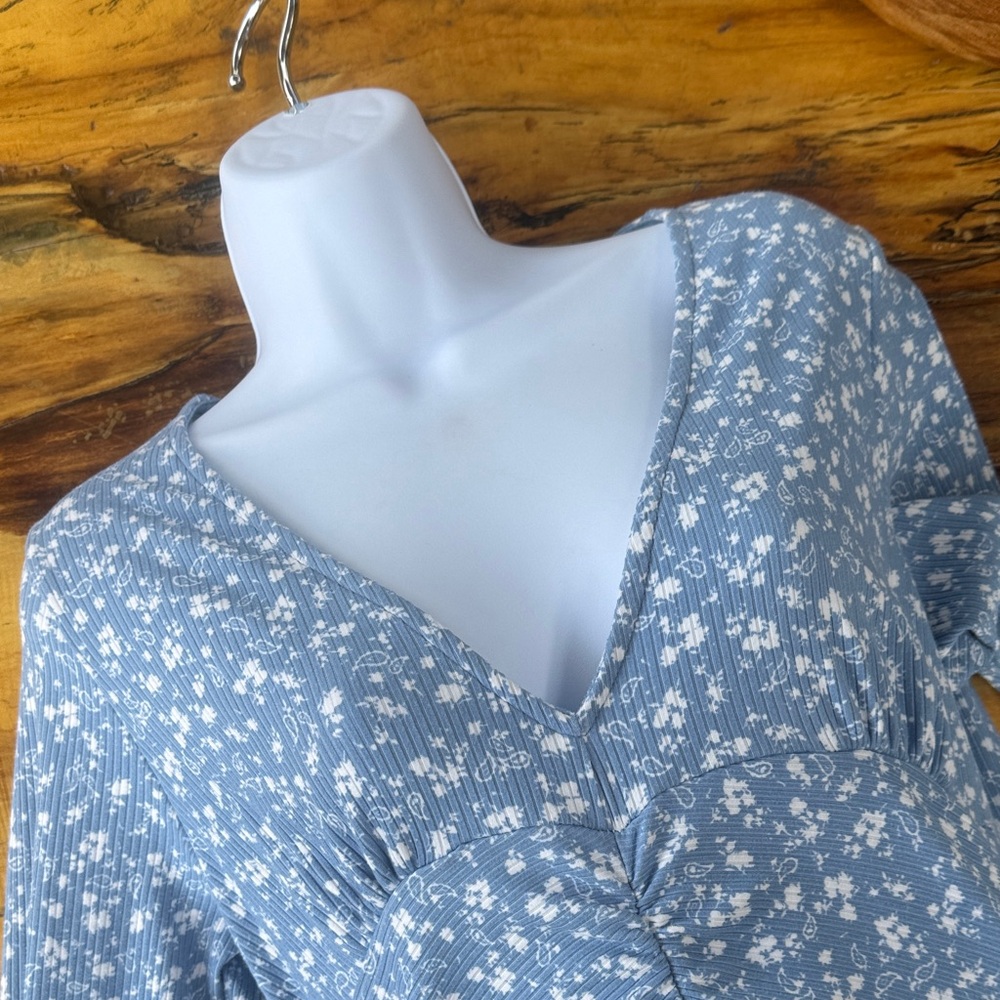 Velvet Torch Elegant Blue Floral Long Sleeve Super Soft Large Maxi Dress NWT